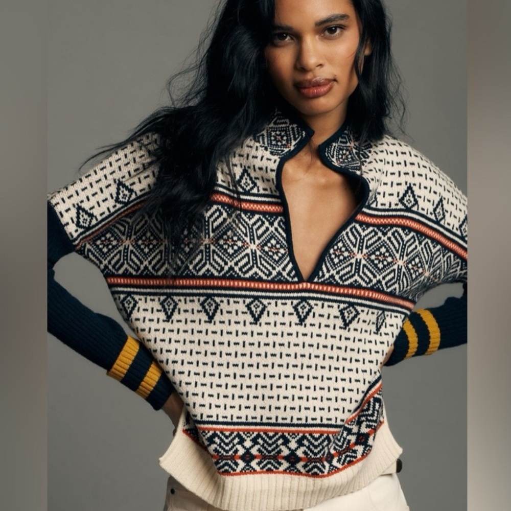 Maeve by Anthropologie Patterned Sweater in Cream and Black